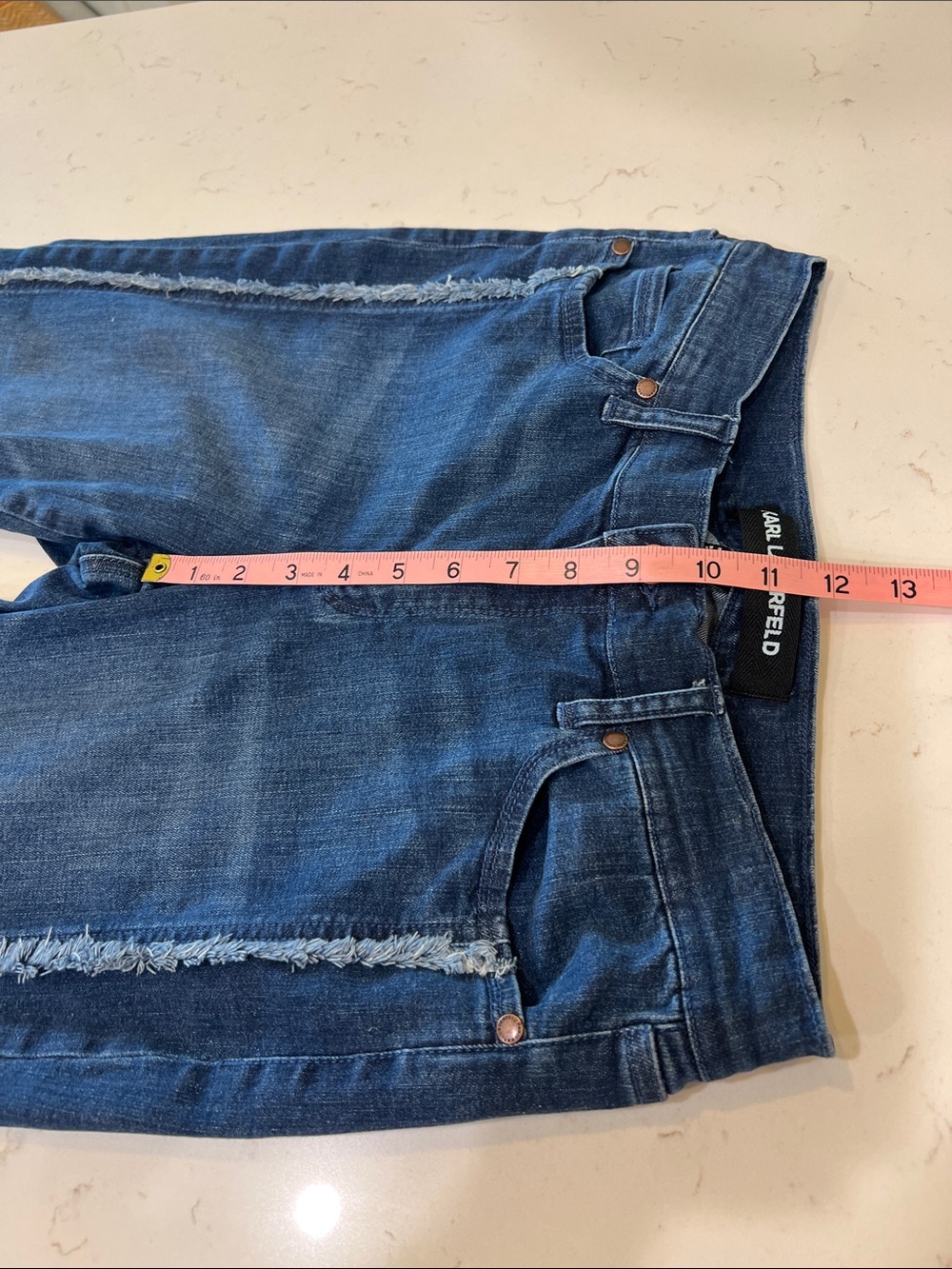 Karl Lagerfeld Raw Hem Fringe Crop Cuffed Jeans Size 12 - Picture 8 of 10